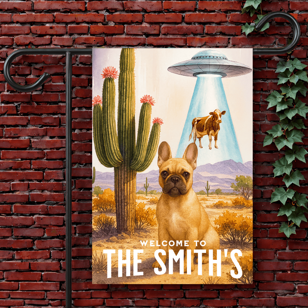 Printify Garden Flag 12'' × 18'' Fawn French Bulldog Aliens Garden Flag