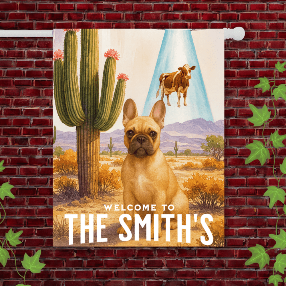 Printify Garden Flag 24.5'' × 32'' Fawn French Bulldog Aliens Garden Flag