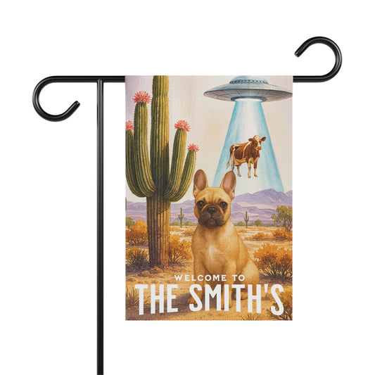 Fawn French Bulldog Aliens Garden Flag