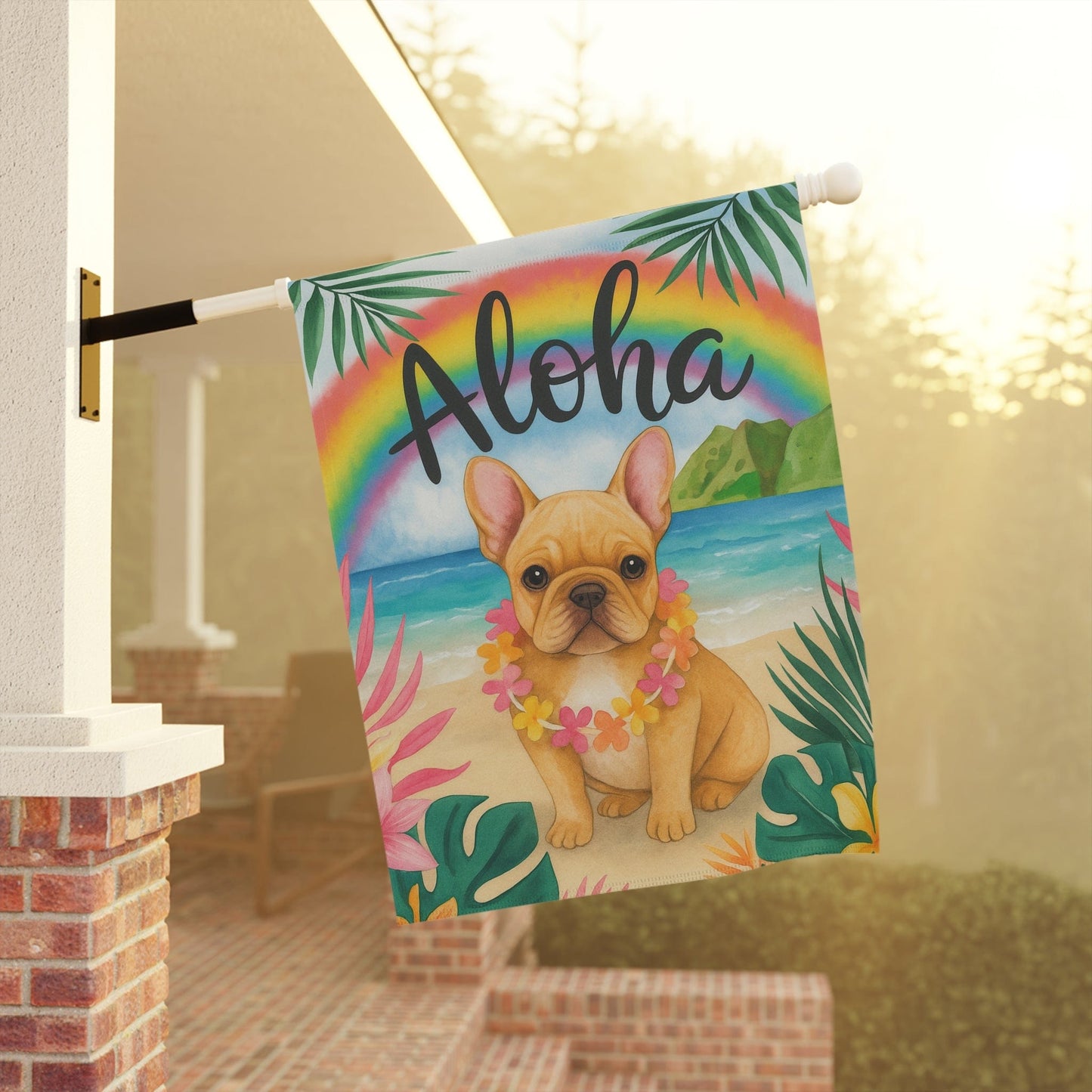 Fawn French Bulldog Aloha Garden Flag