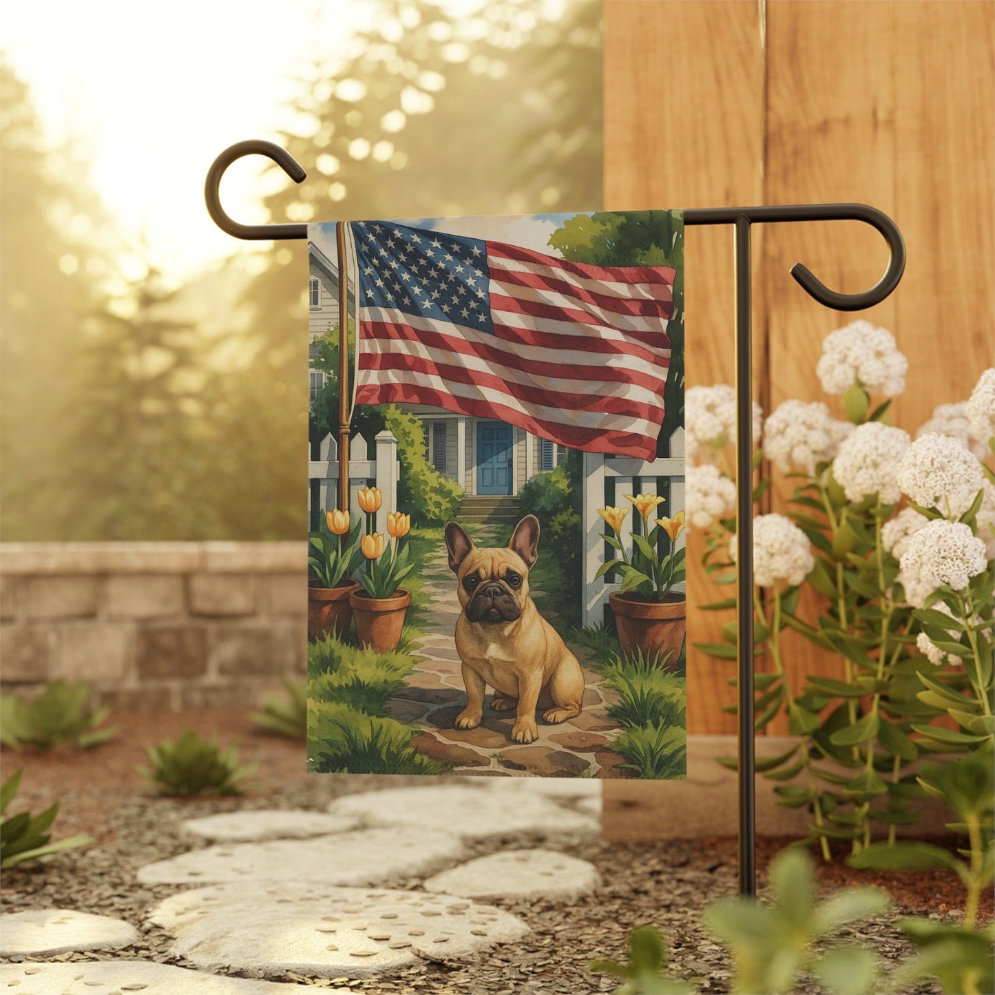 Printify Garden Flag Fawn French Bulldog America Garden Flag