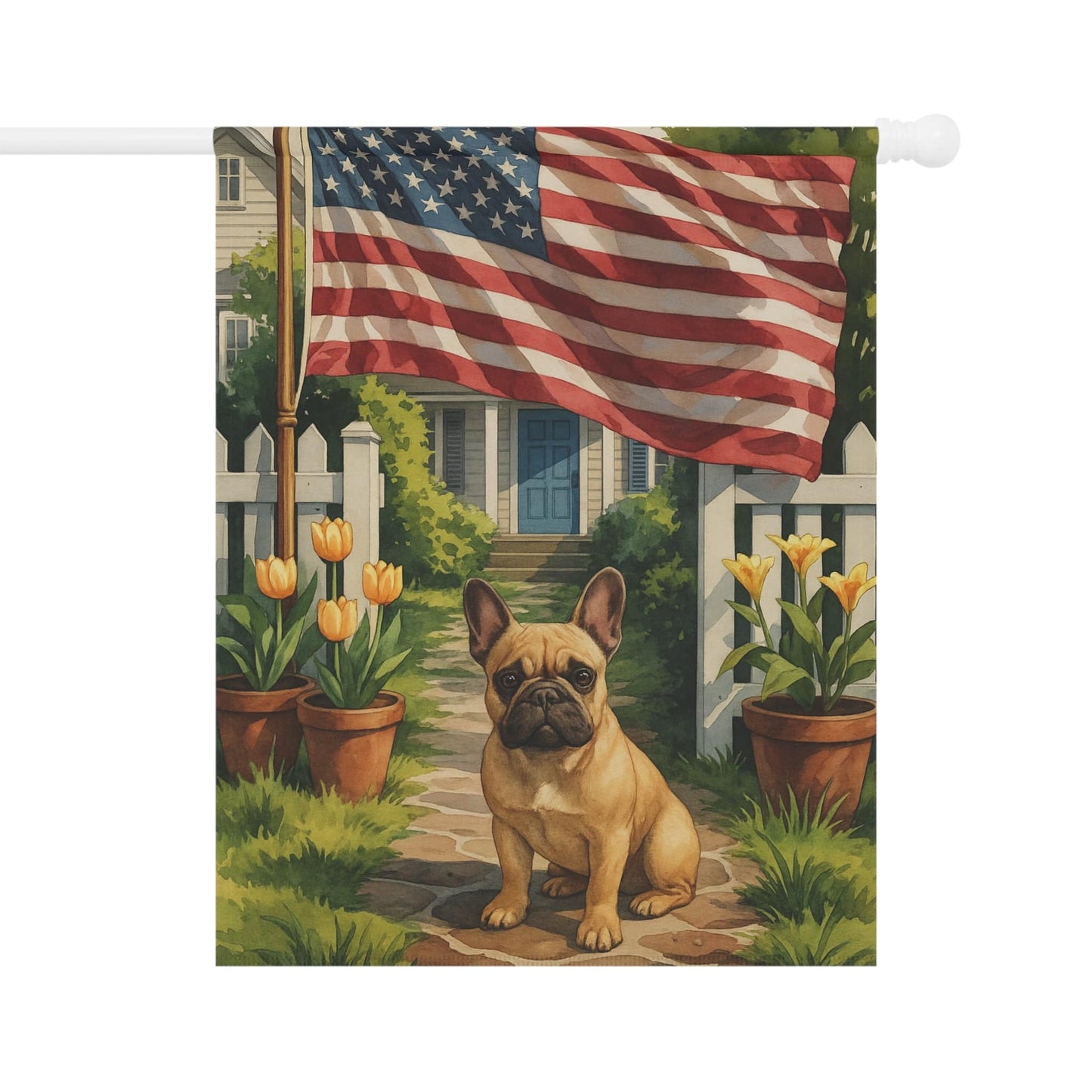 Printify Garden Flag Fawn French Bulldog America Garden Flag