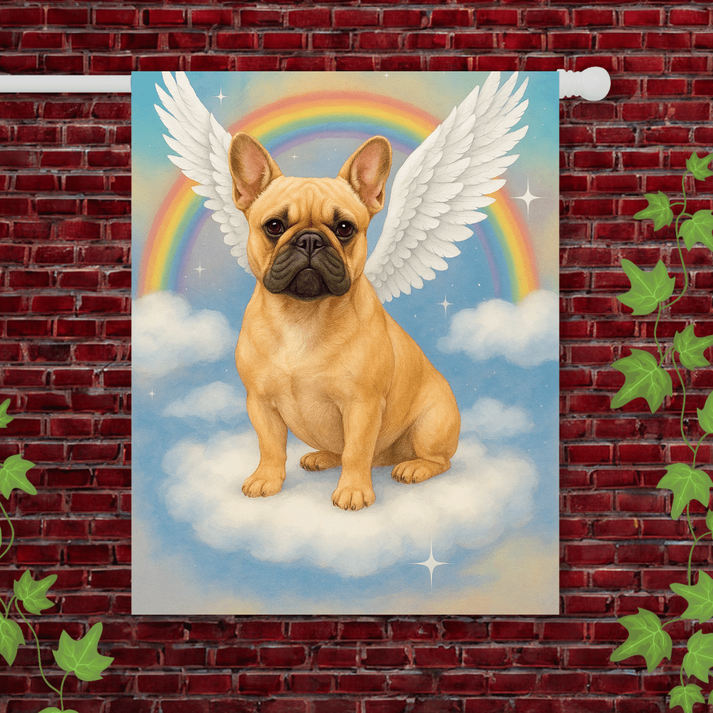 Printify Garden Flag 24.5'' × 32'' Fawn French Bulldog Angel Garden Flag