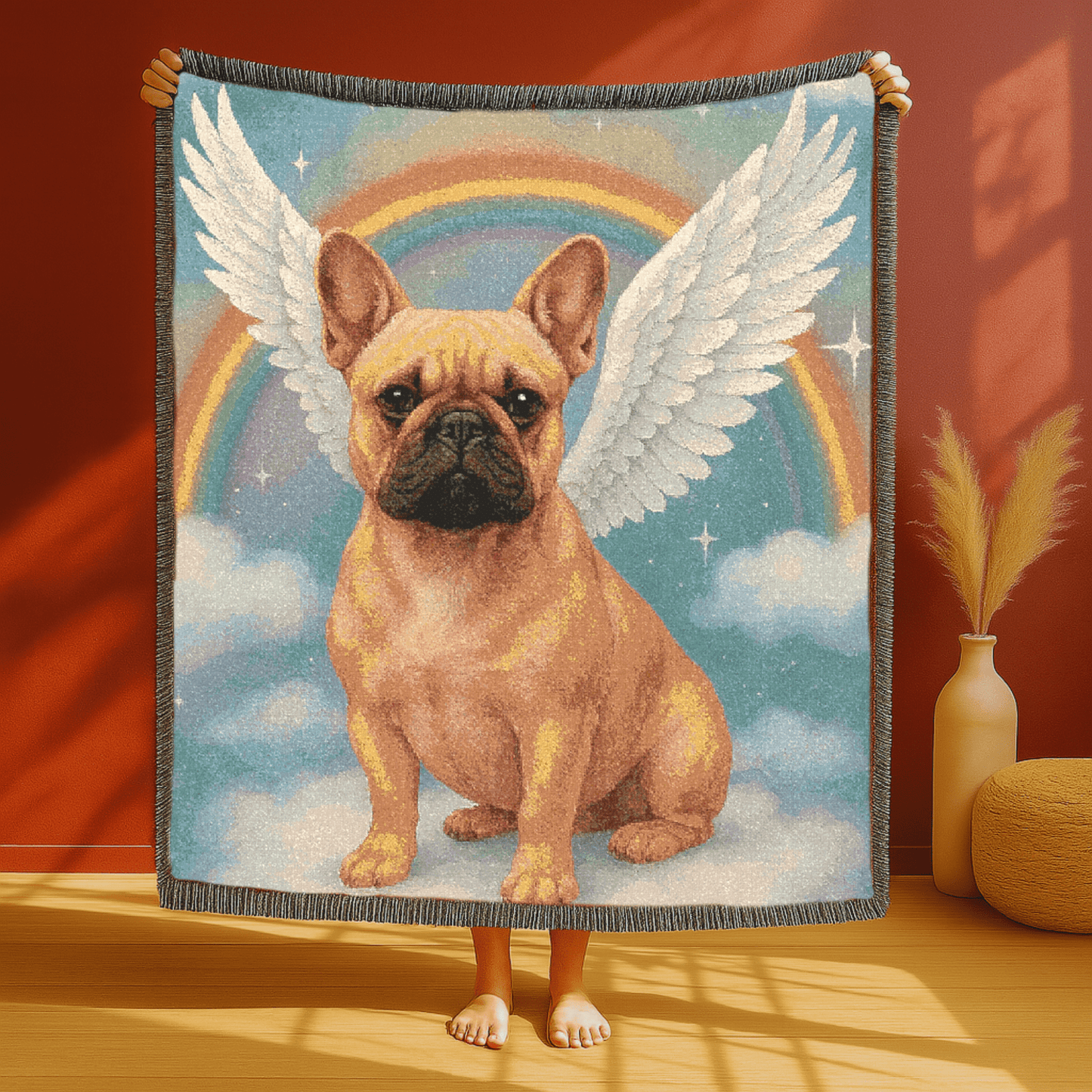 Printify Blanket Fawn French Bulldog Angel Woven Blanket