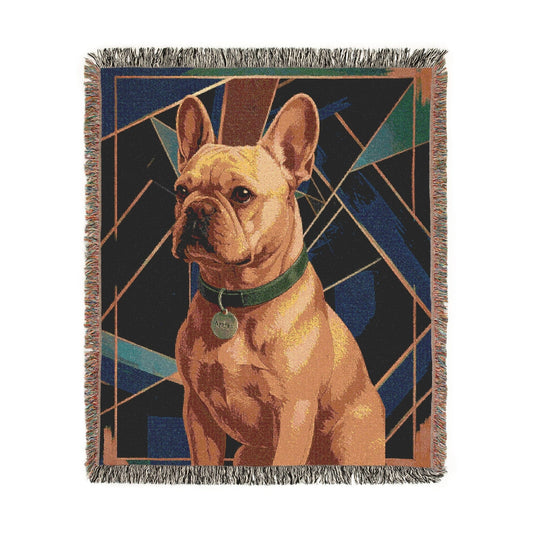 Fawn French Bulldog Art Deco Woven Blanket