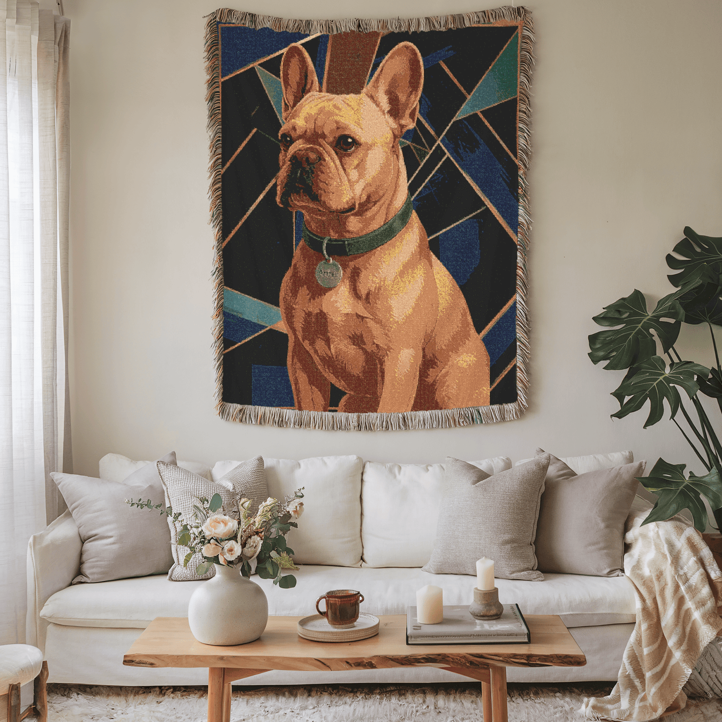 Printify Blanket Fawn French Bulldog Art Deco Woven Blanket