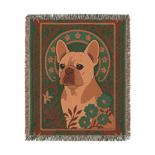 Fawn French Bulldog Art Deco Woven Blanket