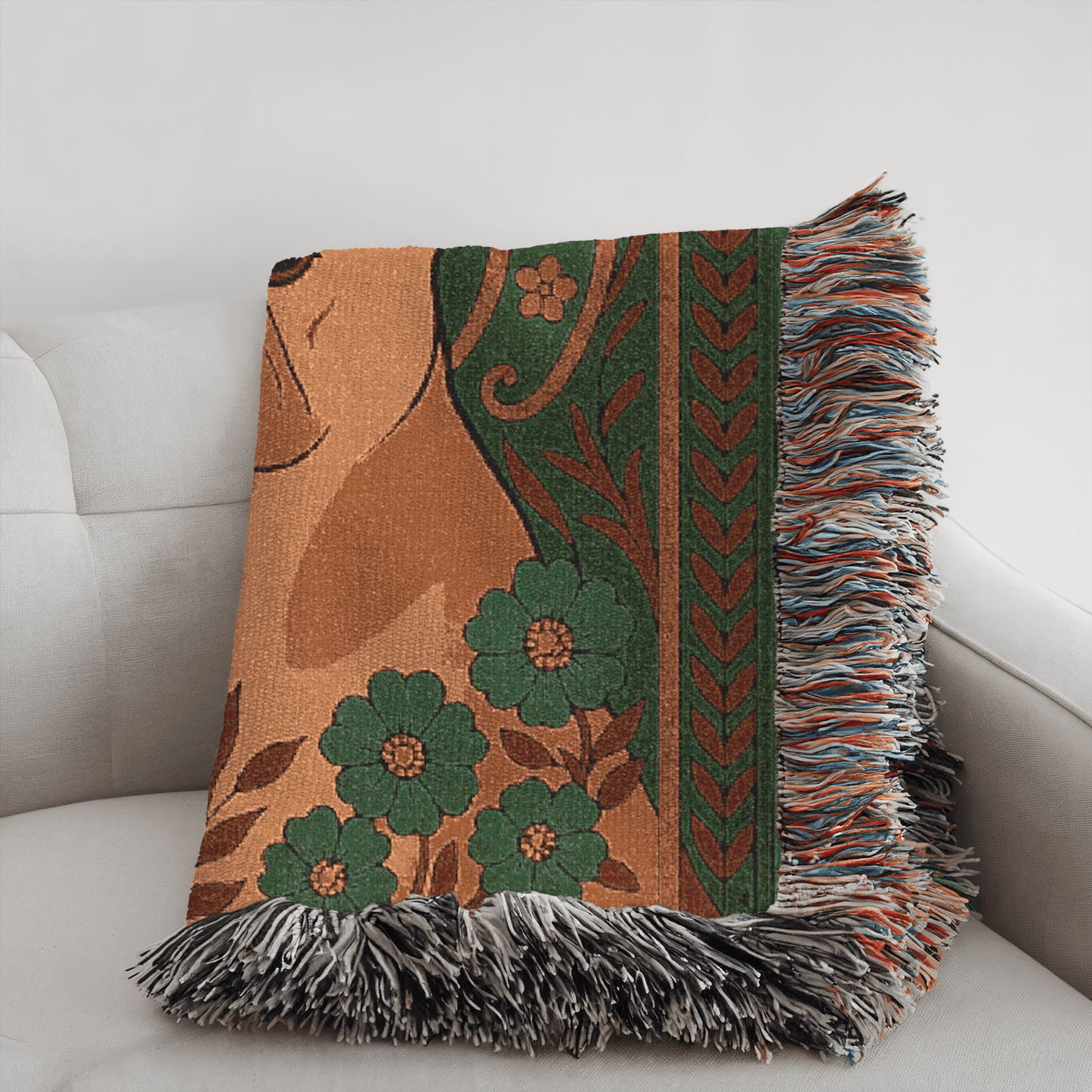Printify Blanket Fawn French Bulldog Art Deco Woven Blanket