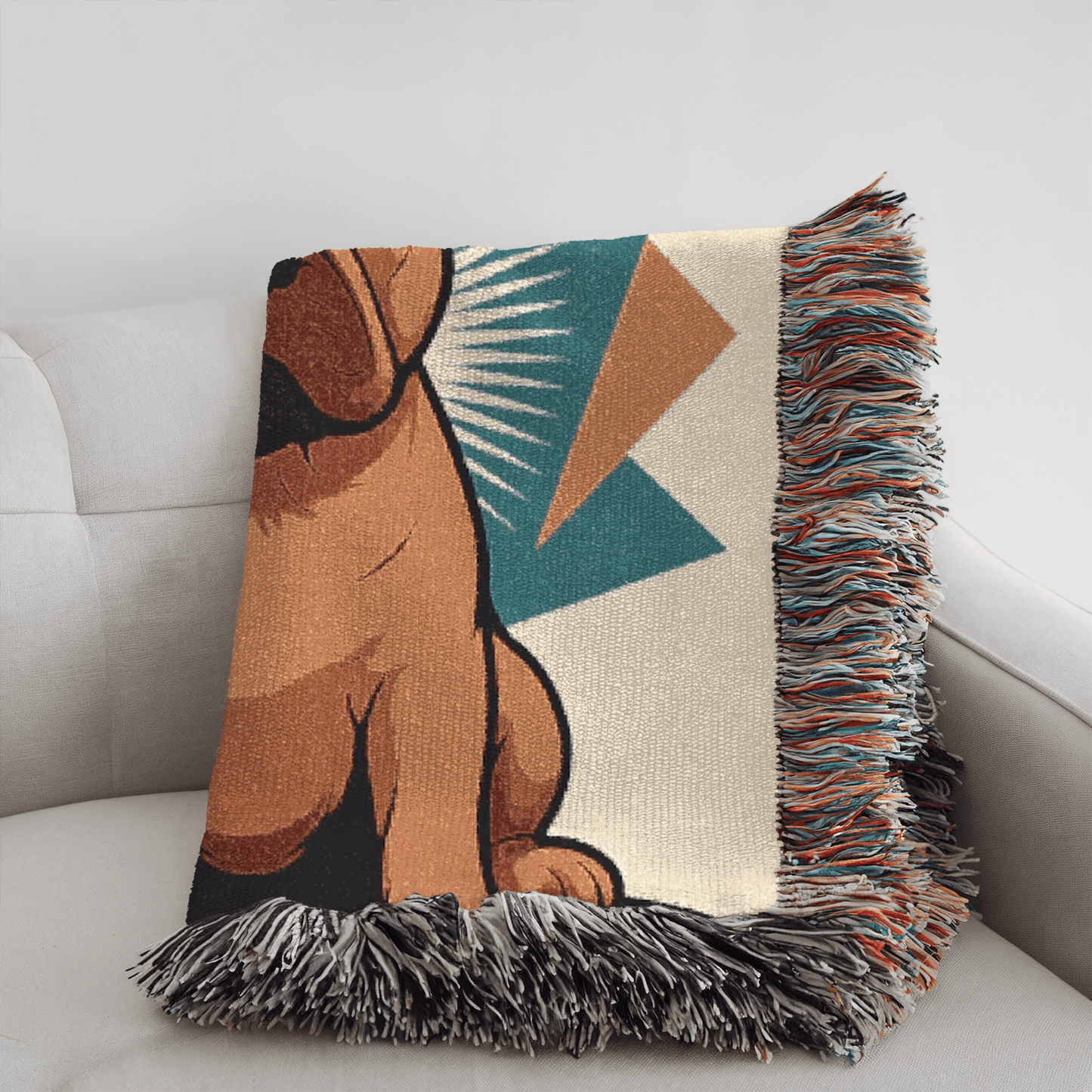 Printify Blanket Fawn French Bulldog Atomic Mid Century Modern Throw Blanket