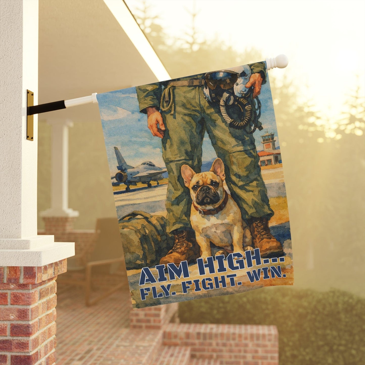 Personalized Frenchie Aviation Armed Forces Garden Flag