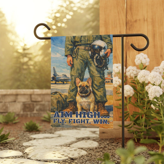 Personalized Frenchie Aviation Armed Forces Garden Flag