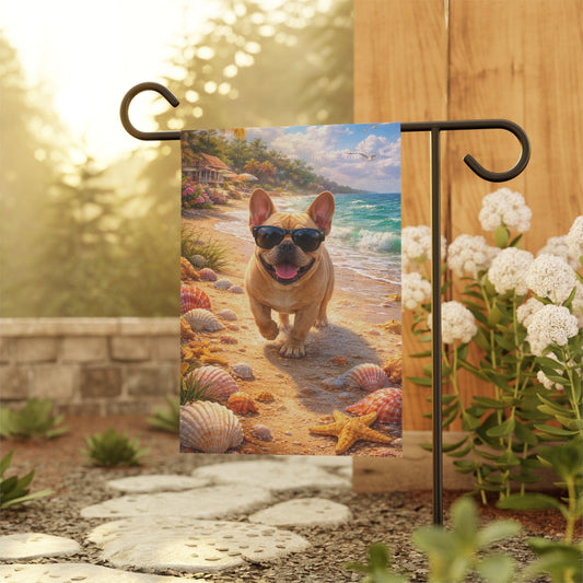 Fawn French Bulldog Beach Bum Ocean Garden Flag