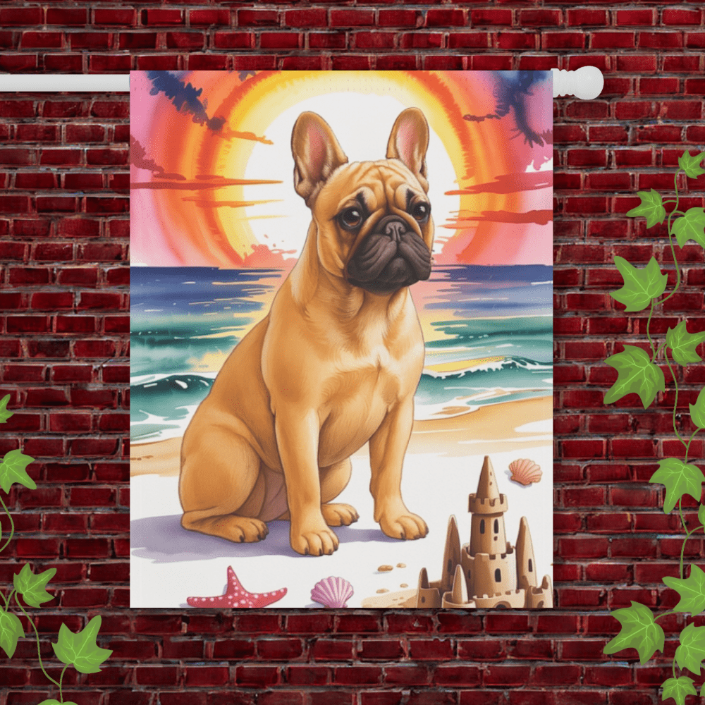 Printify Garden Flag 24.5'' × 32'' Fawn French Bulldog Beach Garden Flag
