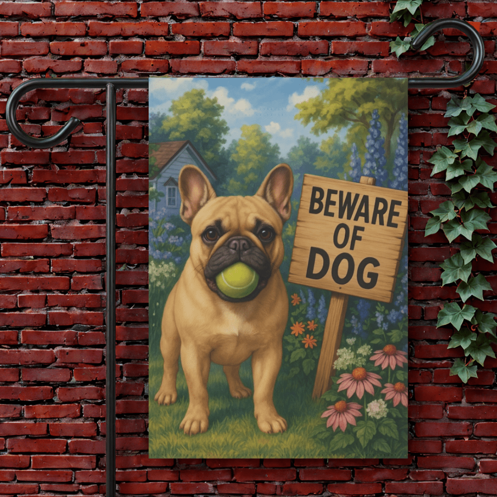 Printify Garden Flag 12'' × 18'' Fawn French Bulldog Beware Garden Flag