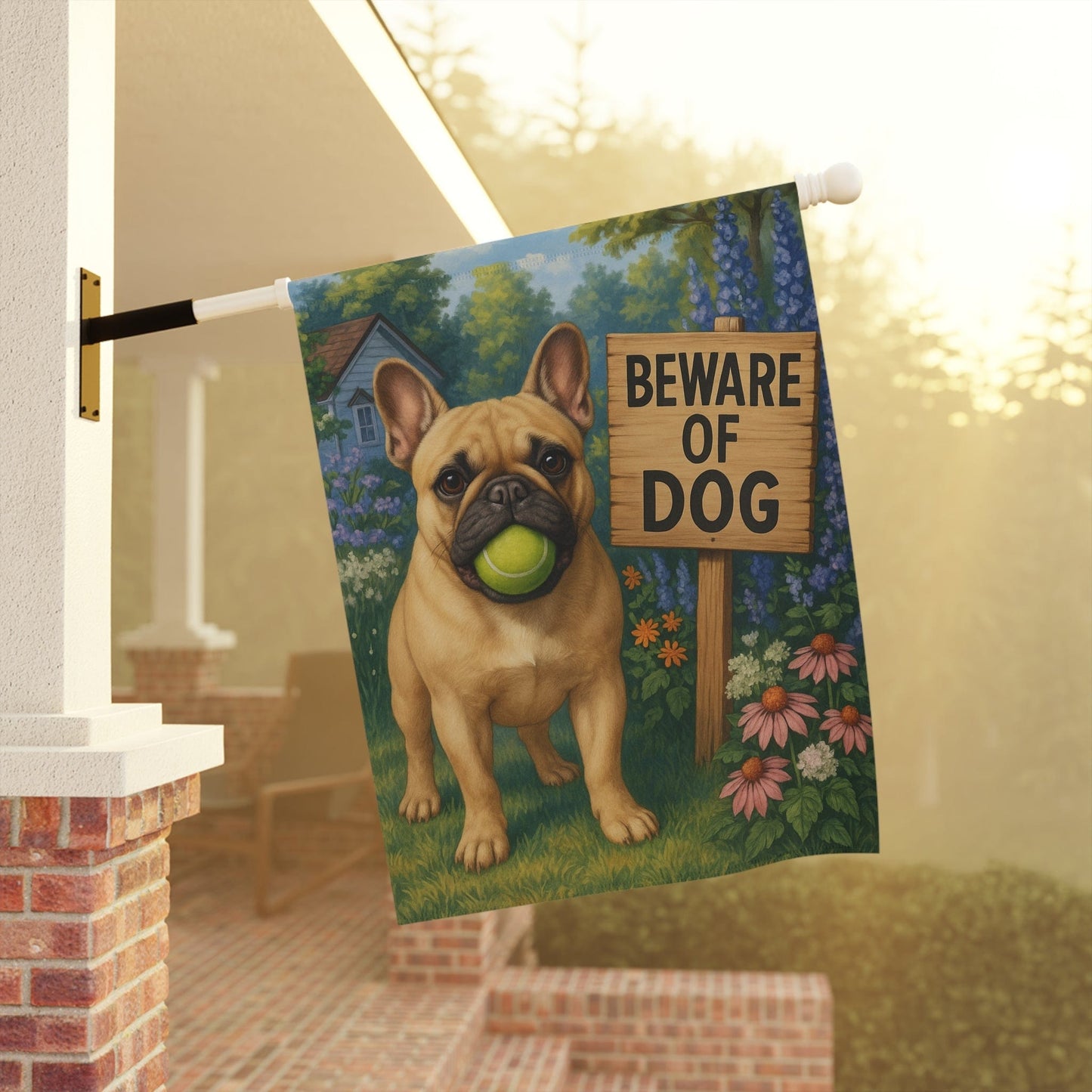 Printify Garden Flag Fawn French Bulldog Beware Garden Flag