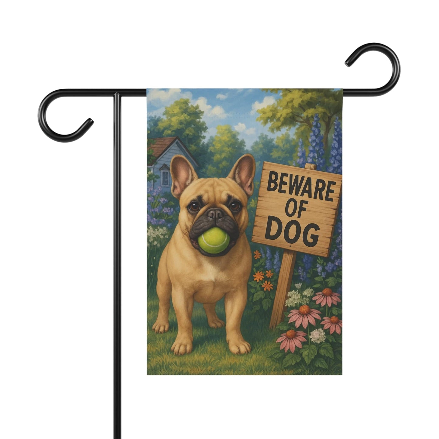 Printify Garden Flag Fawn French Bulldog Beware Garden Flag
