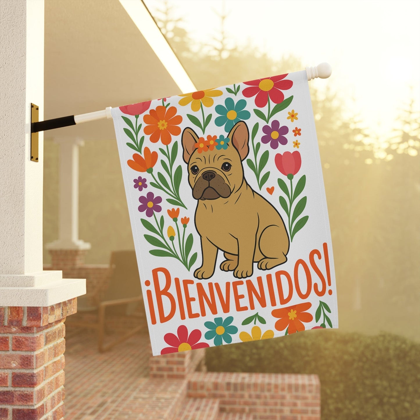 Printify Garden Flag Fawn French Bulldog Bienvenidos Garden Flag