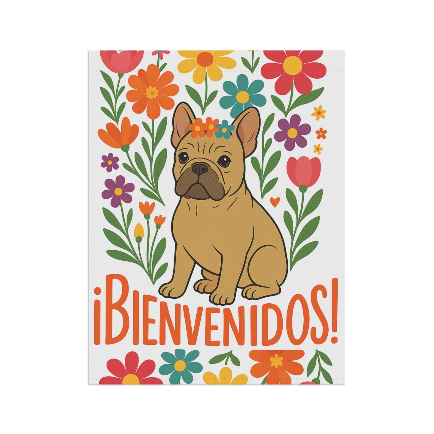 Printify Garden Flag Fawn French Bulldog Bienvenidos Garden Flag