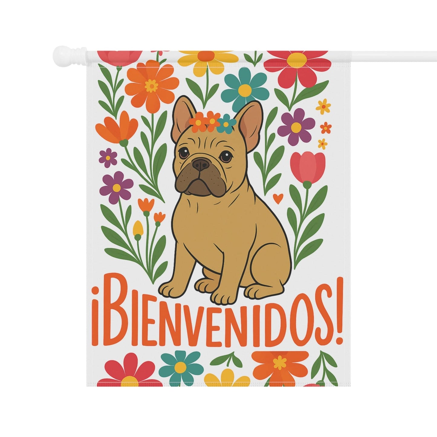 Printify Garden Flag Fawn French Bulldog Bienvenidos Garden Flag