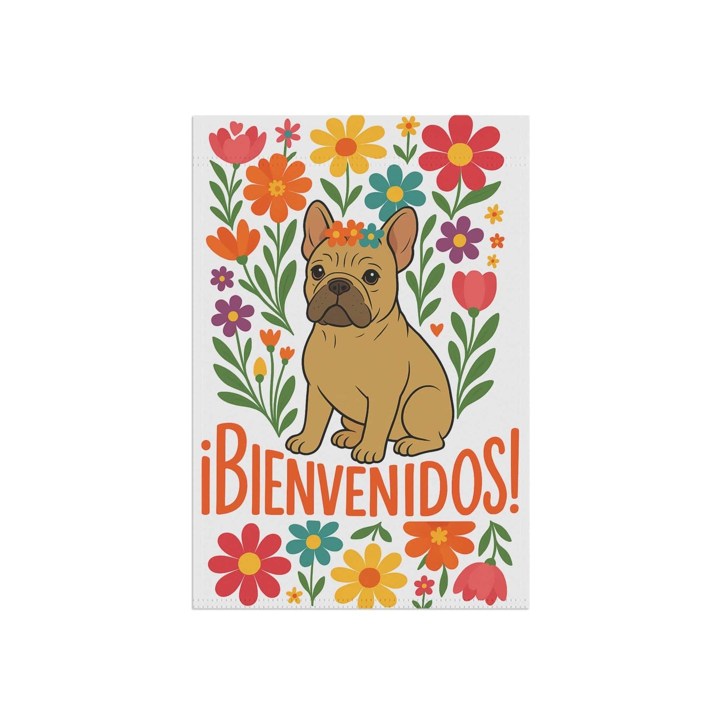 Printify Garden Flag Fawn French Bulldog Bienvenidos Garden Flag
