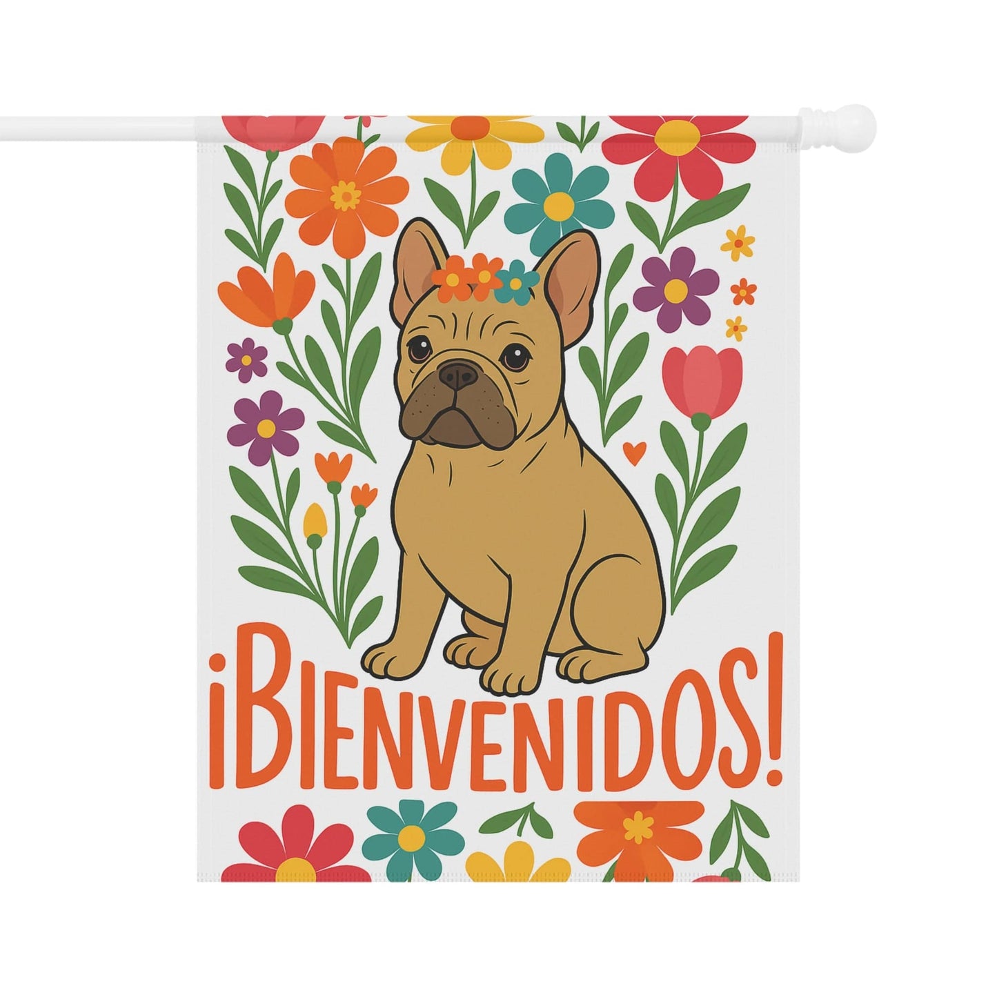 Printify Garden Flag Fawn French Bulldog Bienvenidos Garden Flag