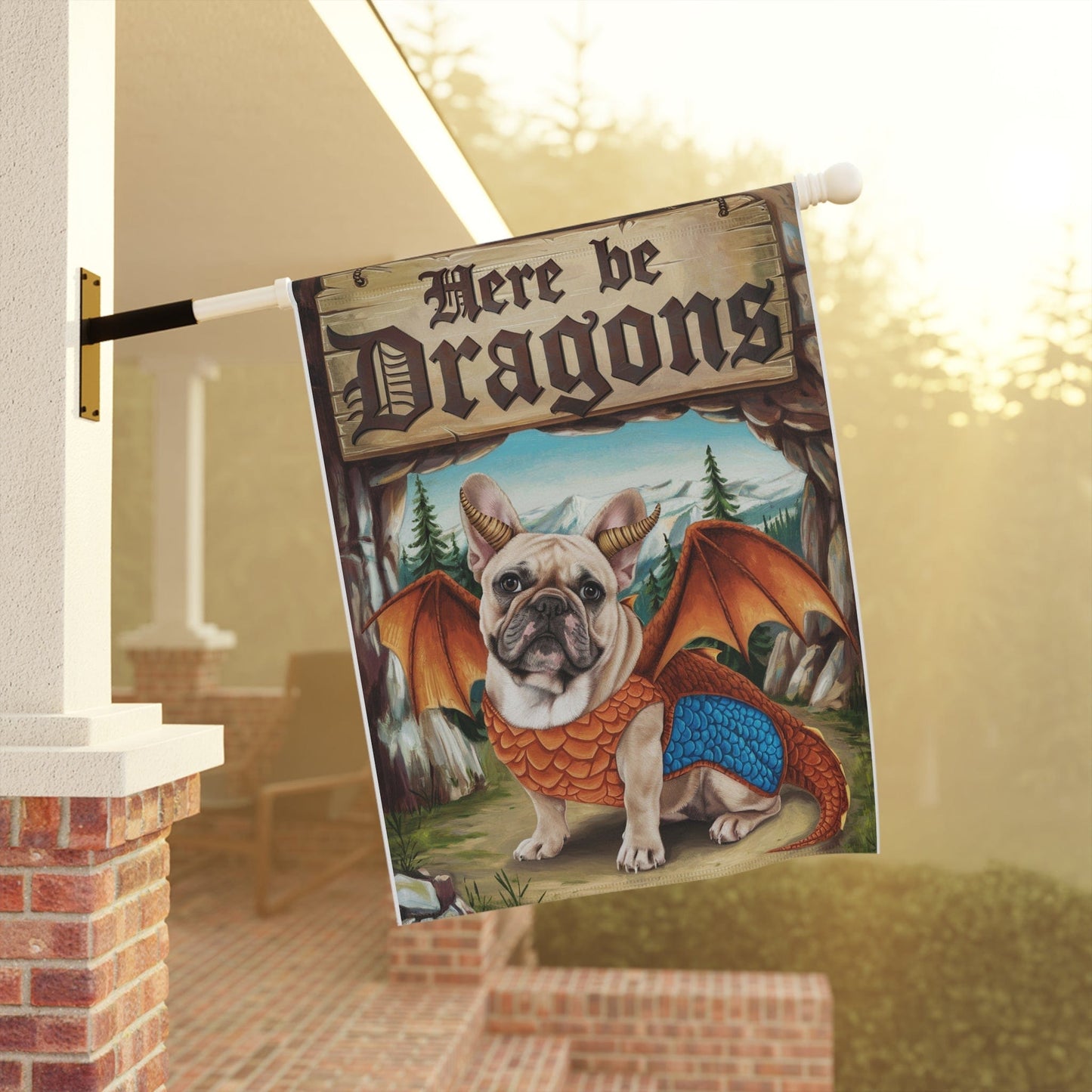 Printify Home Decor Fawn French Bulldog Dog Dragon Garden Flag, Pet Adventure Yard Spring Decor, Housewarming Halloween