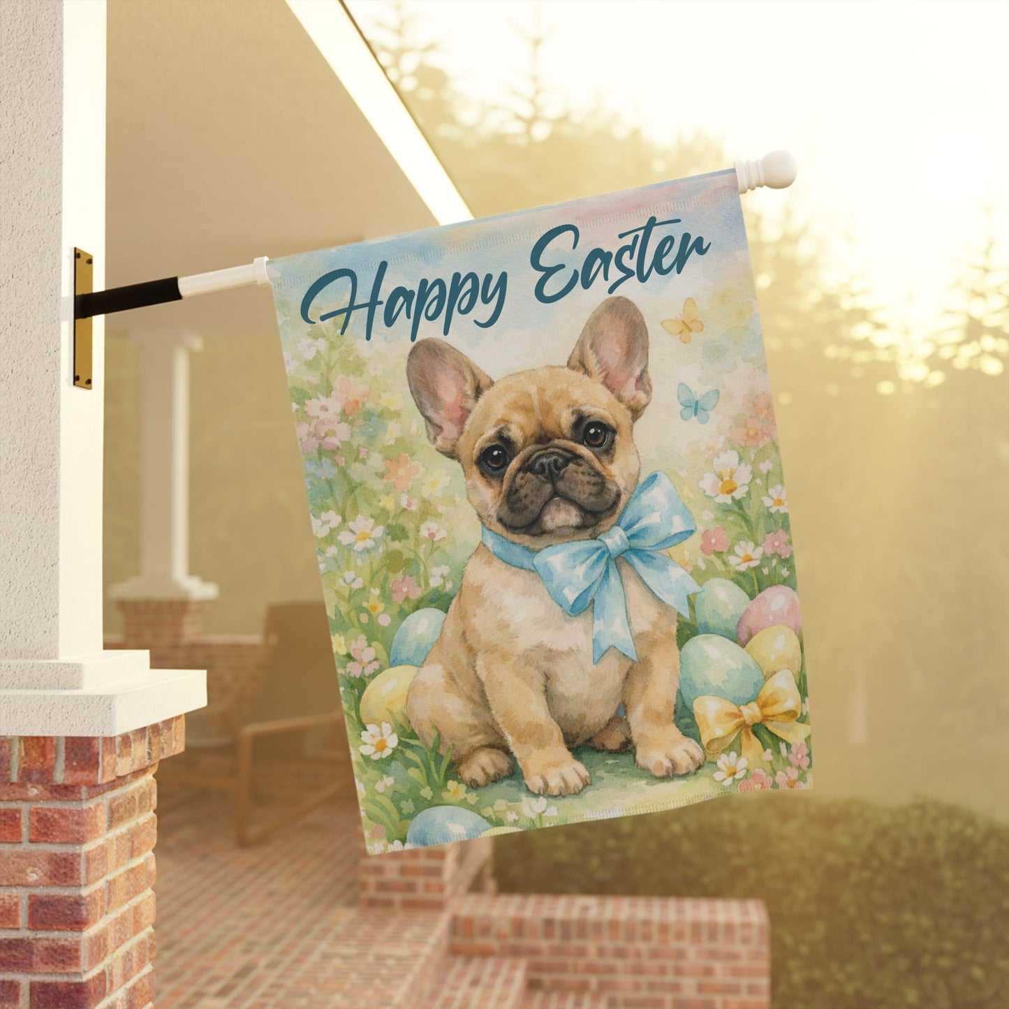 Fawn French Bulldog Easter Coquette Garden Yard Flag