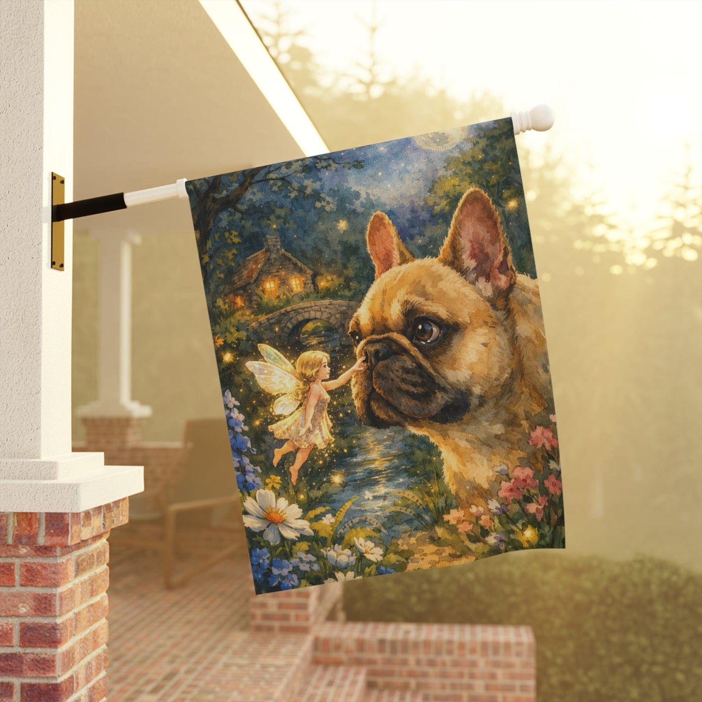 Fawn French Bulldog Fantasy Fairy Garden Flag