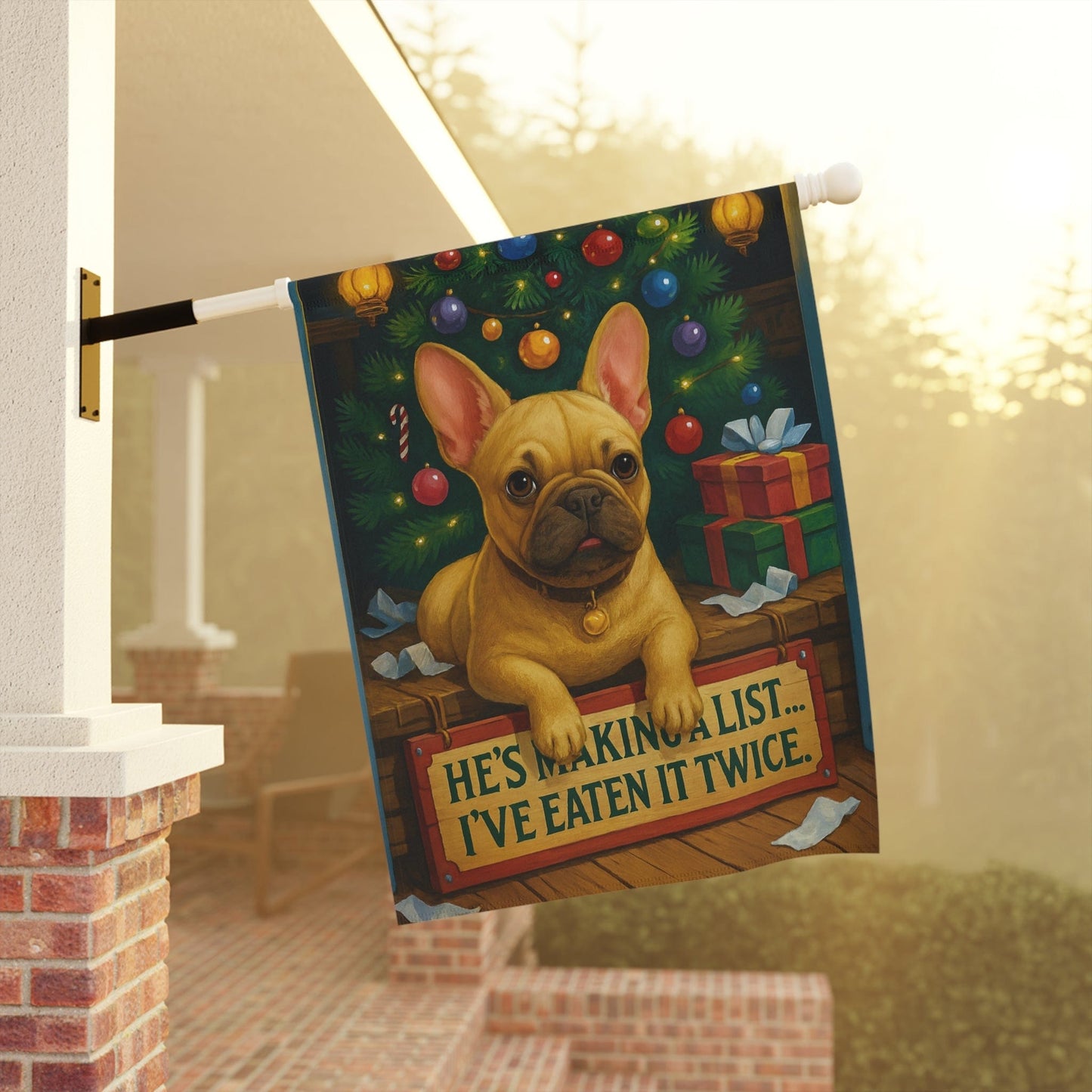 Fawn French Bulldog Funny Christmas Flag