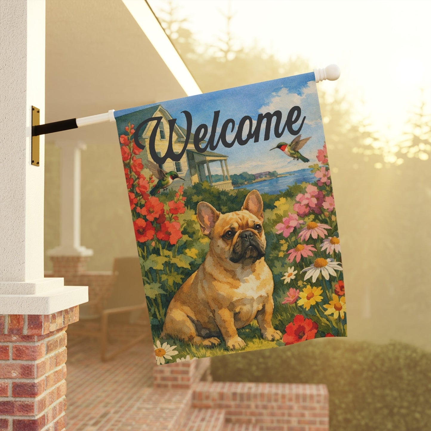 Personalized Frenchie Garden Hummingbirds Yard Flag