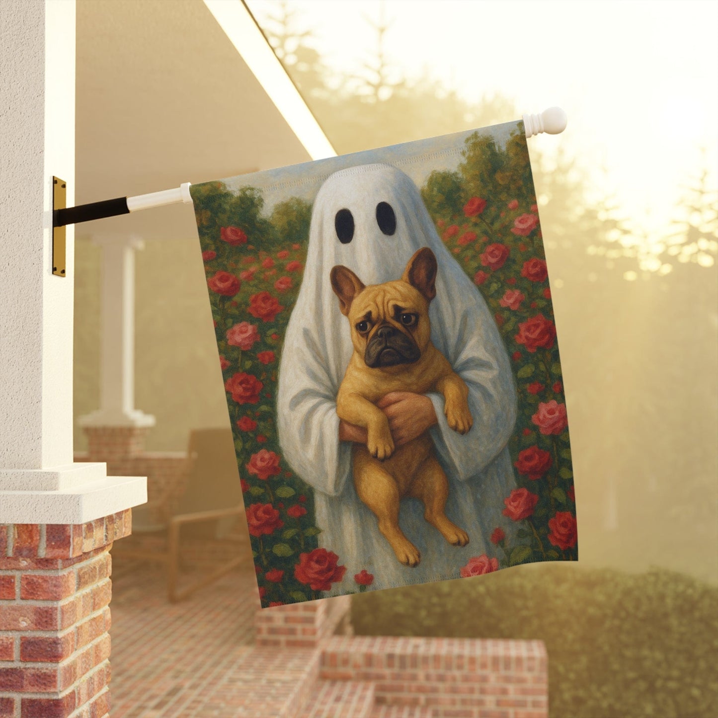 Fawn French Bulldog Ghostie Halloween Garden Flag