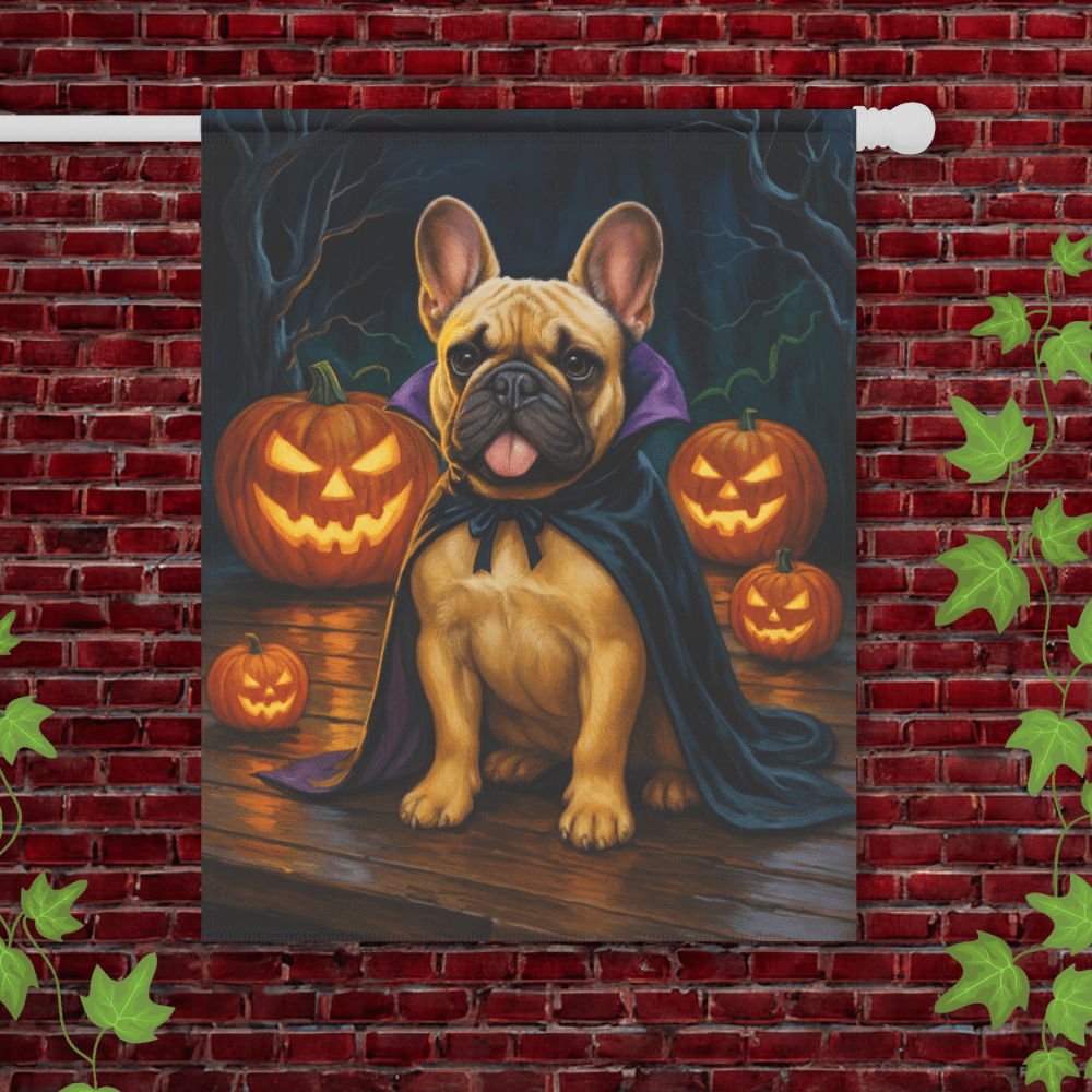 Printify Garden Flag 24.5'' × 32'' Fawn French Bulldog Halloween Garden Flag