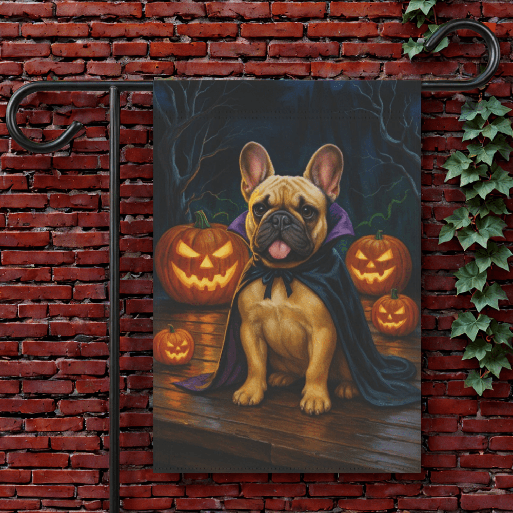Printify Garden Flag 12'' × 18'' Fawn French Bulldog Halloween Garden Flag