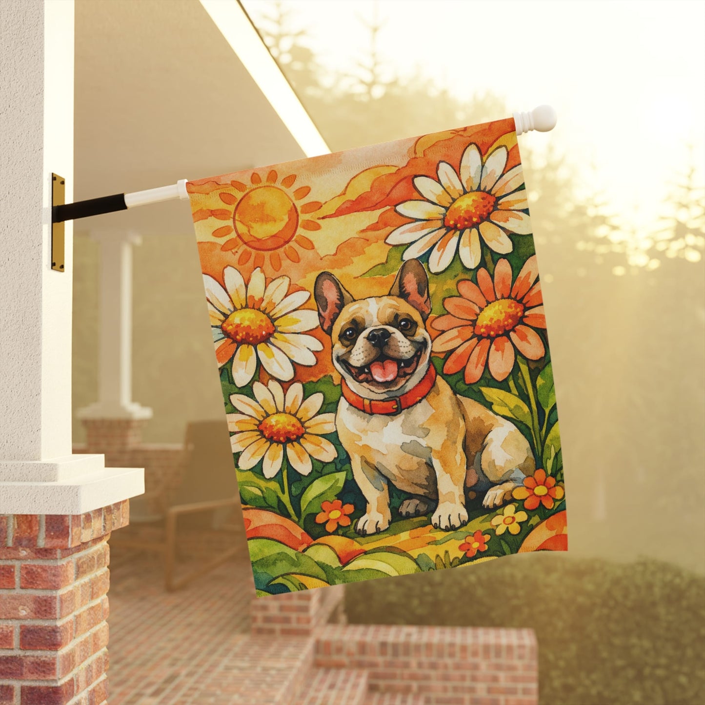 Fawn French Bulldog Hippie Easter Garden Yard Flag
