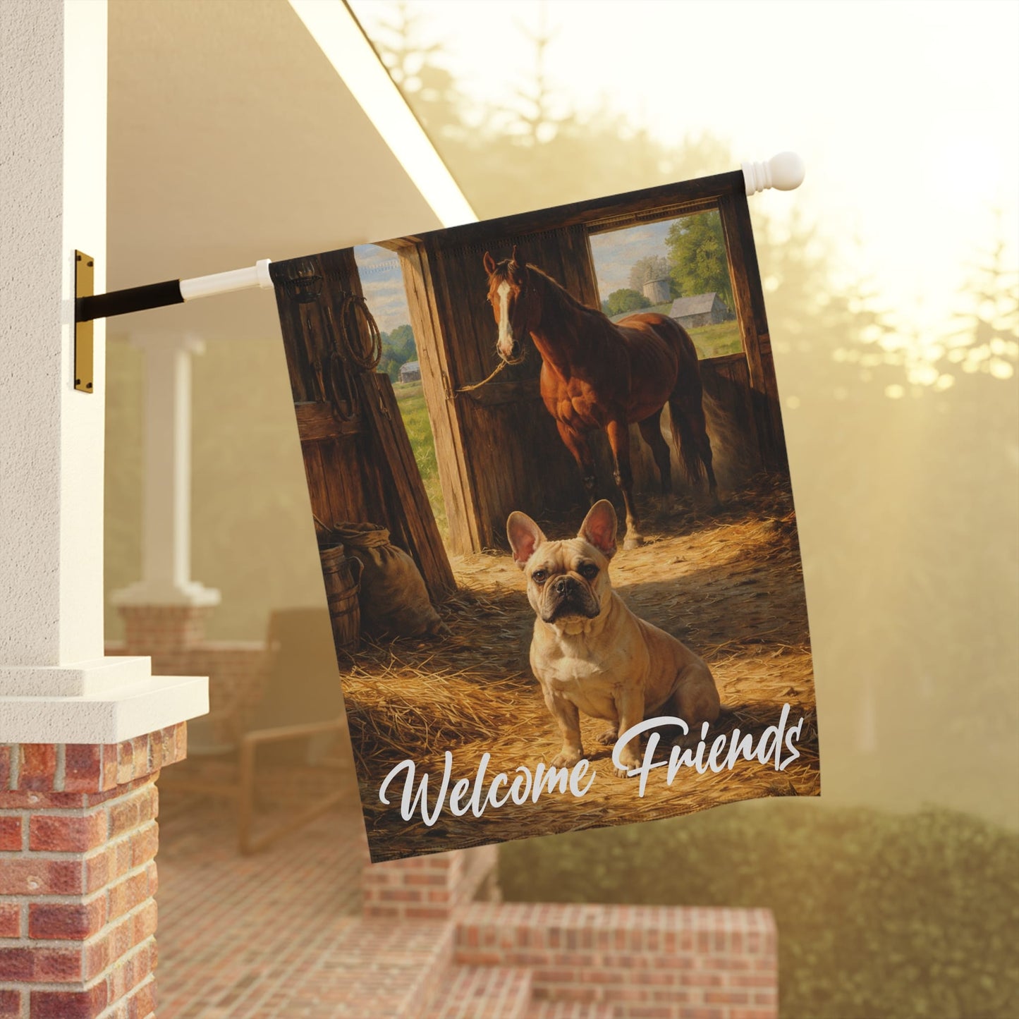 Fawn French Bulldog Horse Barn Yard Garden Flag