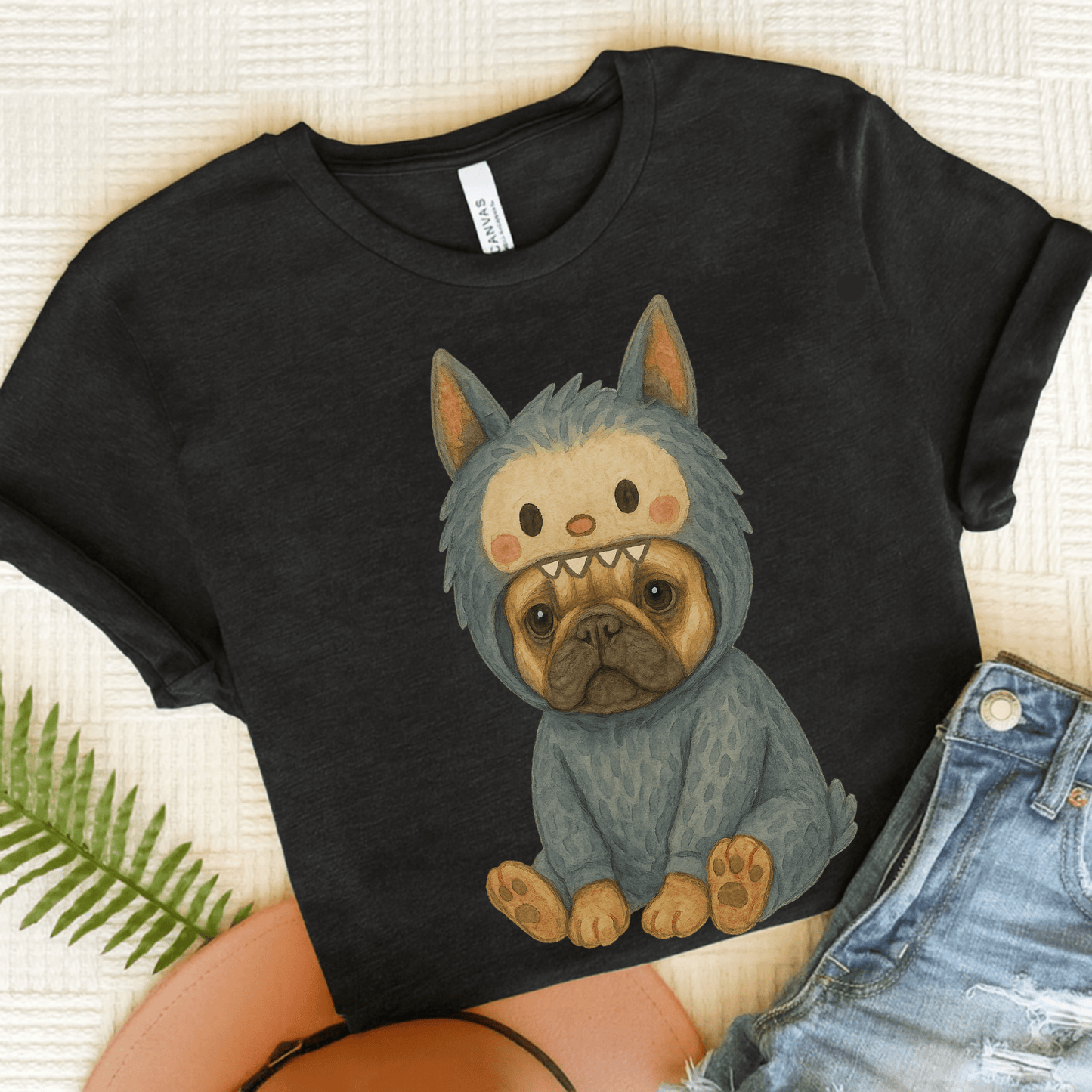 Printify T-Shirt Solid Black Blend / S Fawn French Bulldog Little Monster TShirt