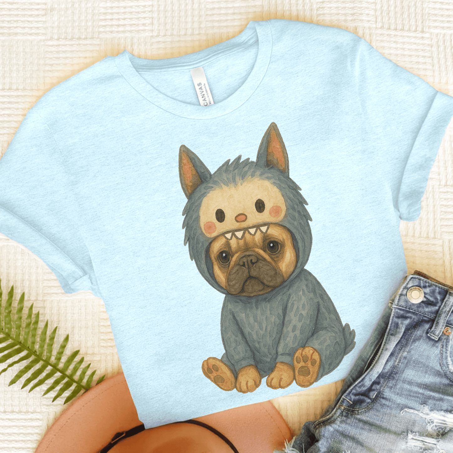 Printify T-Shirt Heather Ice Blue / S Fawn French Bulldog Little Monster TShirt