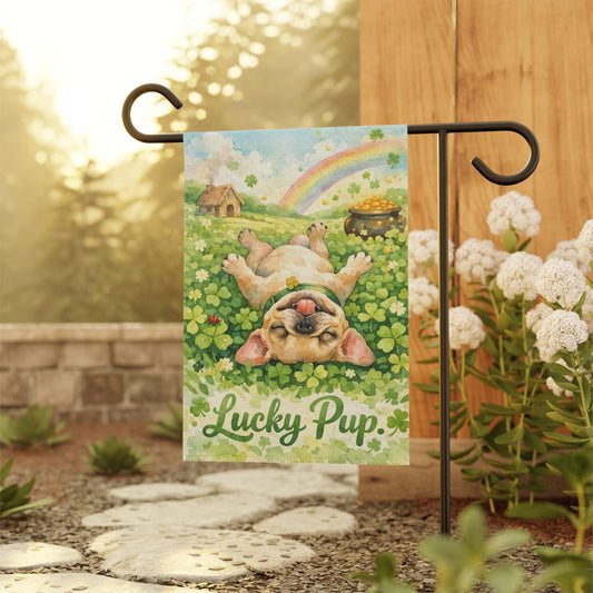 Fawn French Bulldog Lucky Pup St Patties Day Garden Flag