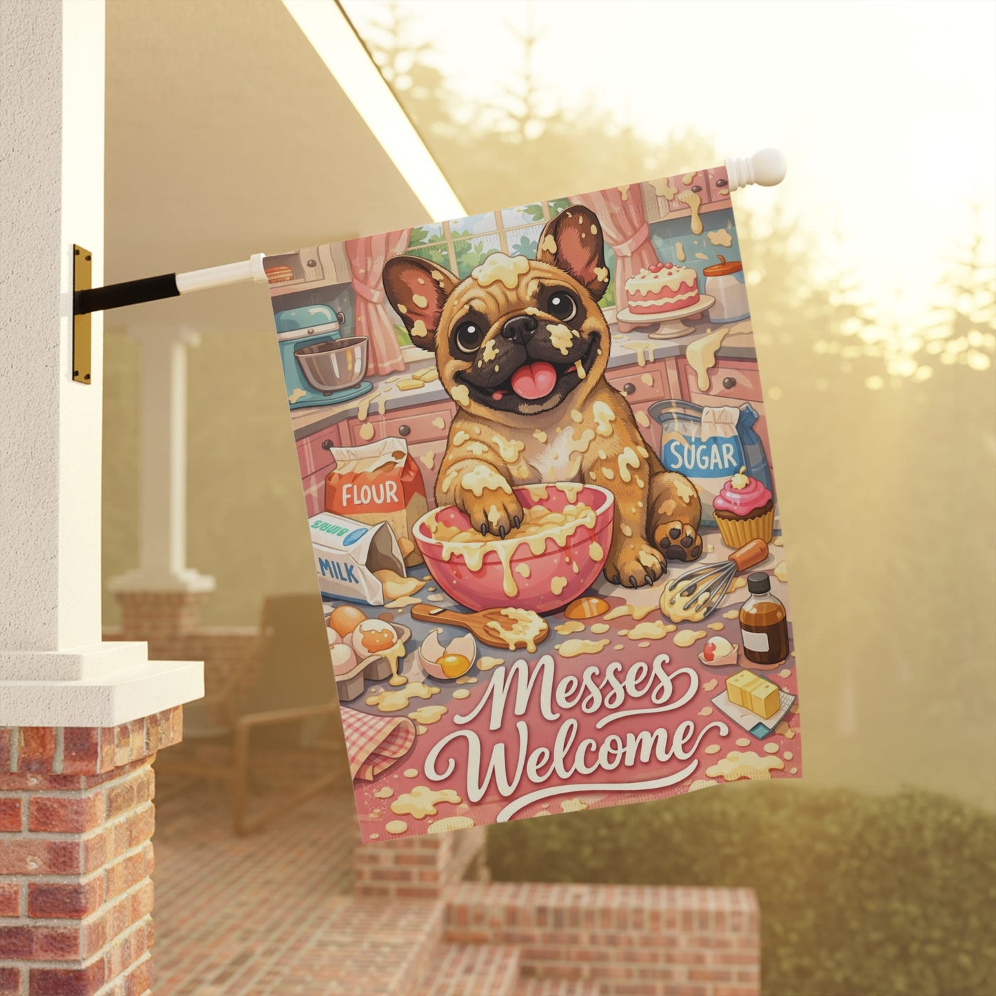 Fawn French Bulldog Messy Baker Garden Flag