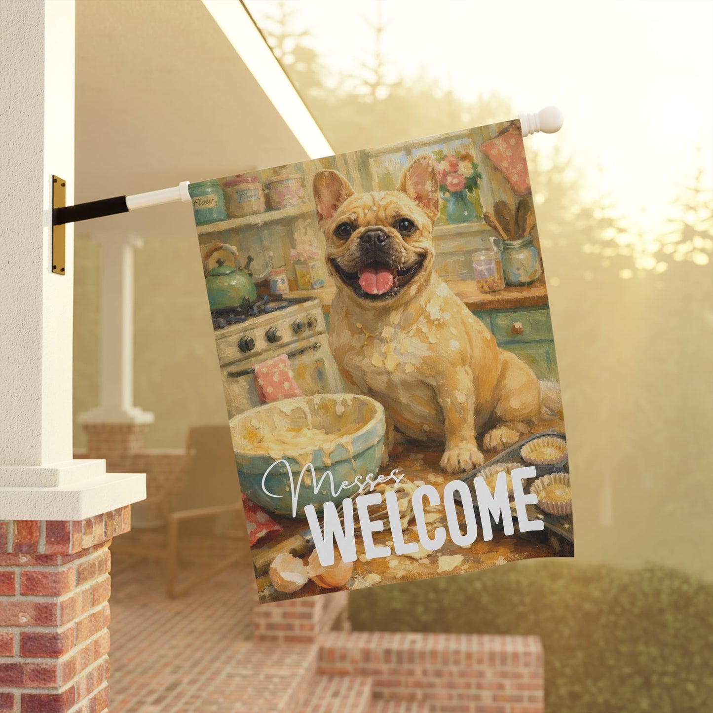 Fawn French Bulldog Messy Baking Bakers Garden Flag