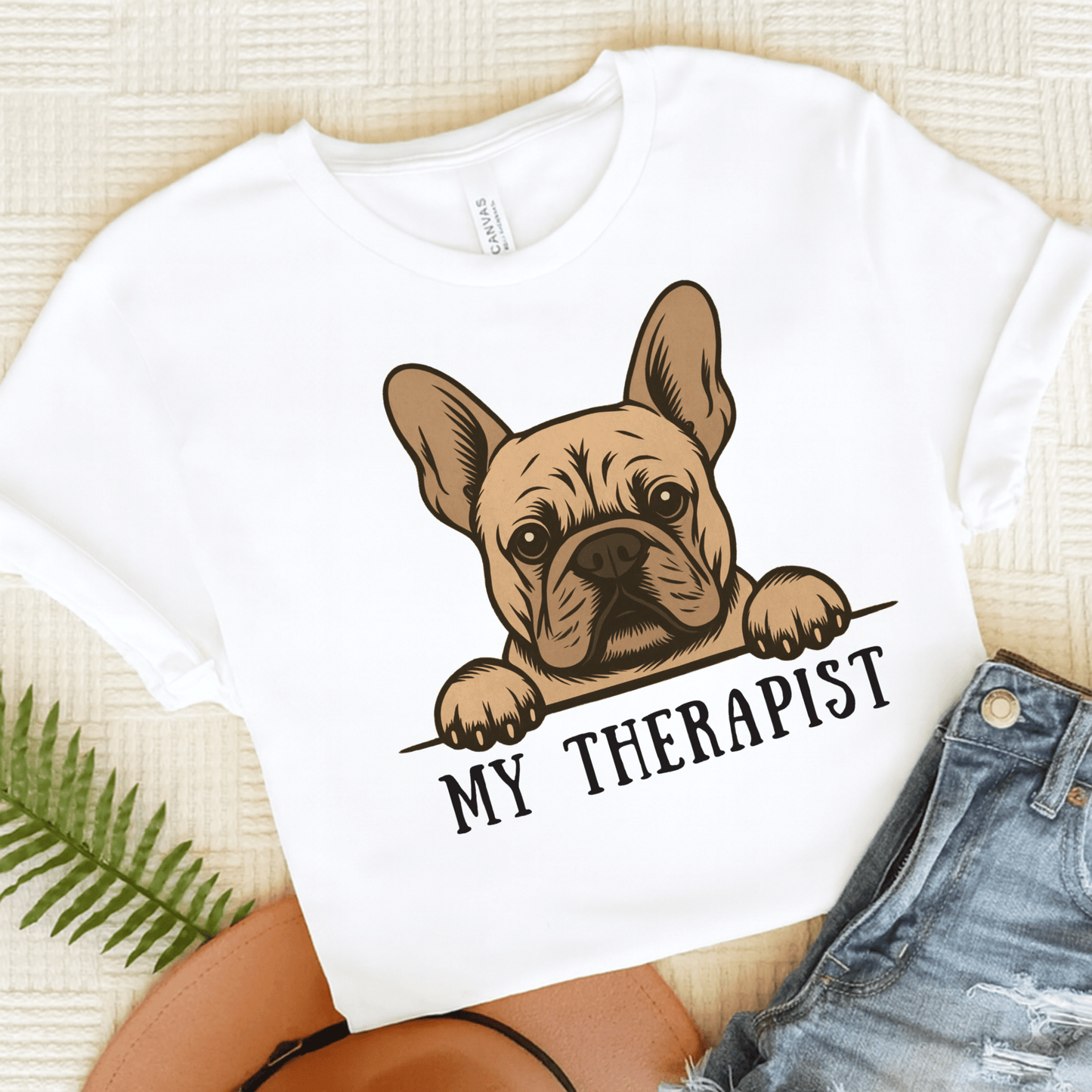 Printify T-Shirt White / S Fawn French Bulldog My Therapist TShirt