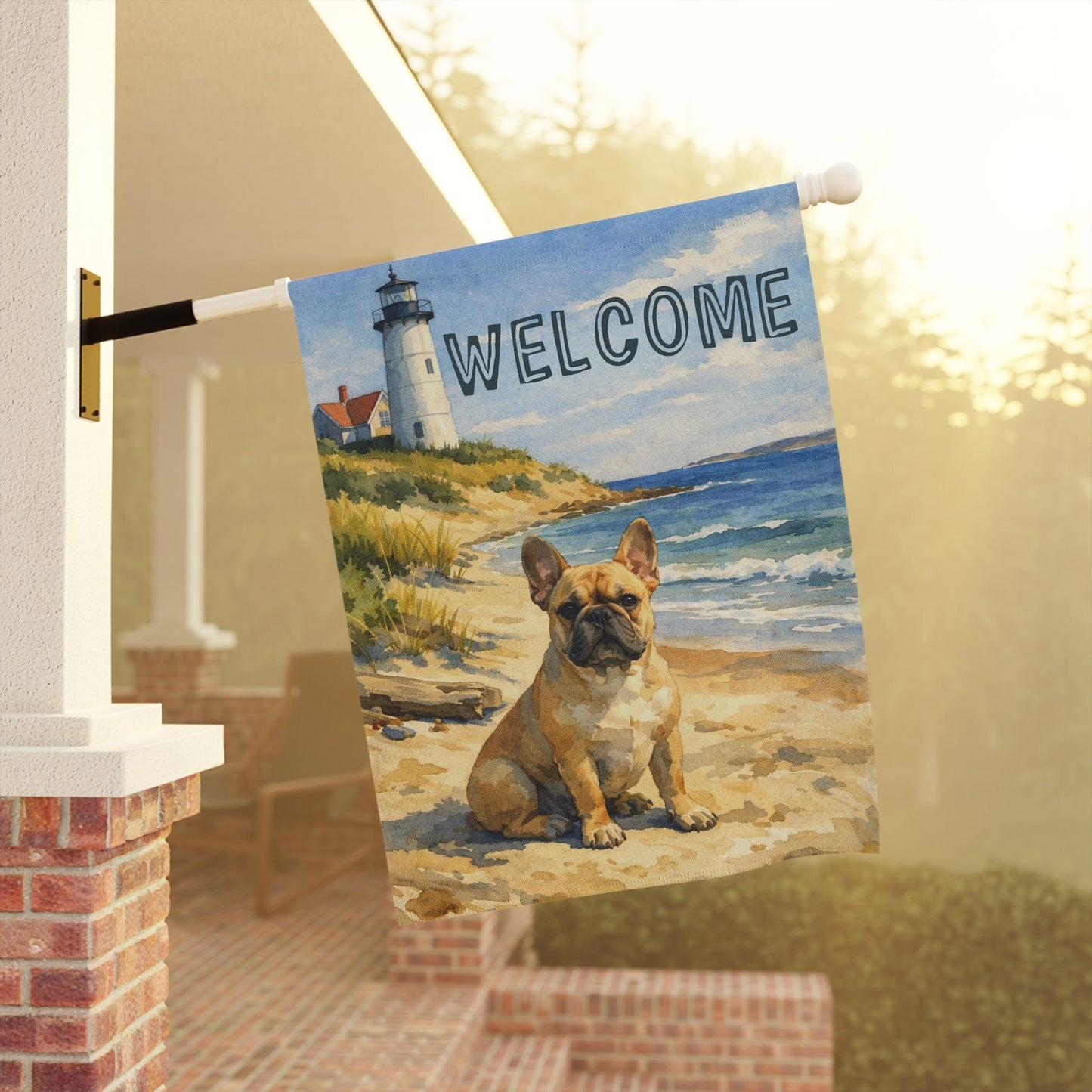 Fawn French Bulldog Nautical Beach Garden Flag