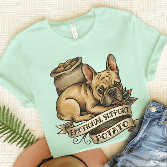 Fawn French Bulldog Potato Unisex TShirt Heather Mint