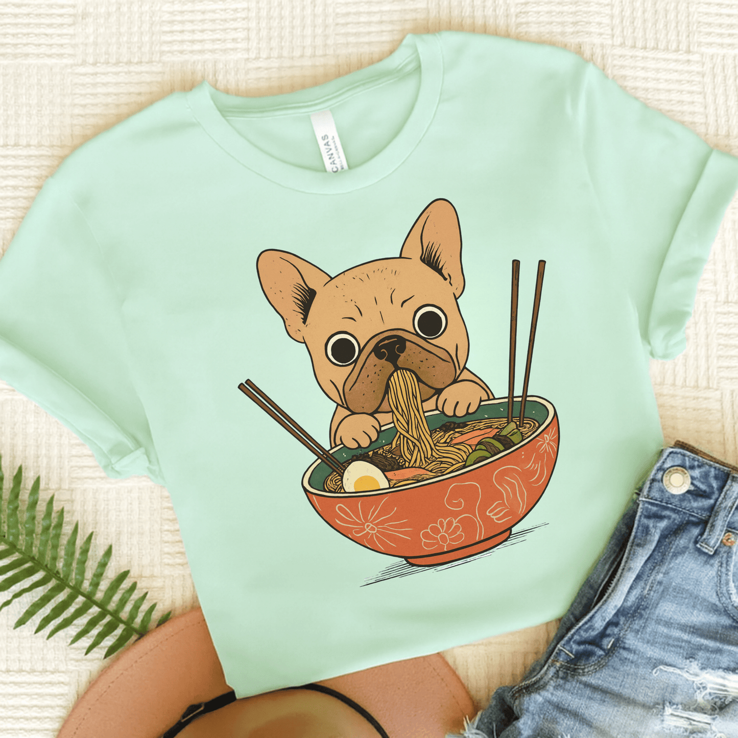 Printify T-Shirt Heather Mint / S Fawn French Bulldog Ramen TShirt