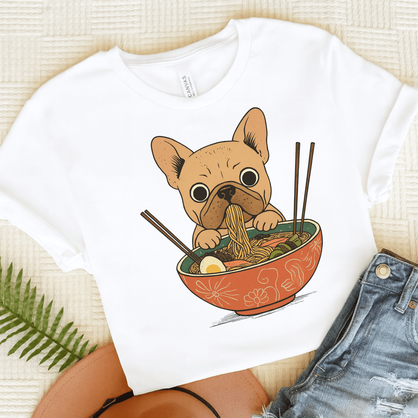 Printify T-Shirt White / S Fawn French Bulldog Ramen TShirt
