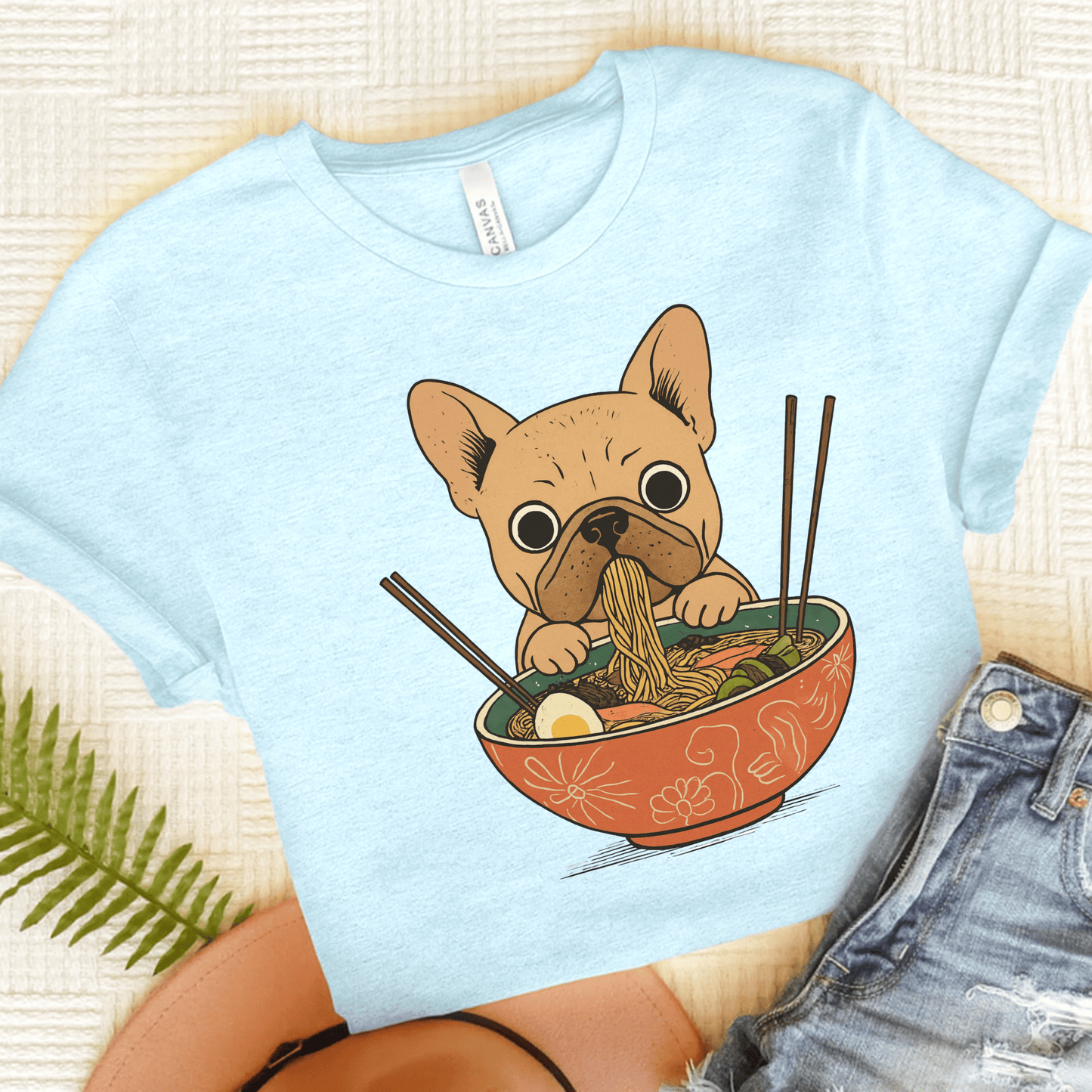 Printify T-Shirt Heather Ice Blue / S Fawn French Bulldog Ramen TShirt