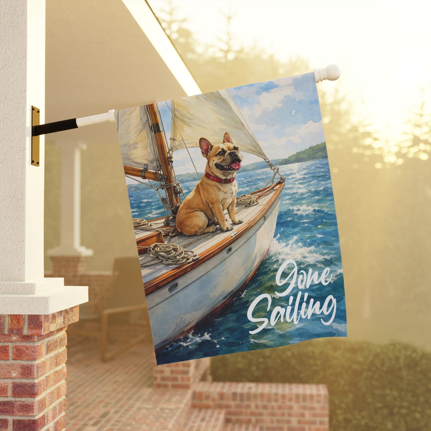 Fawn French Bulldog Sailing Boat Garden Flag
