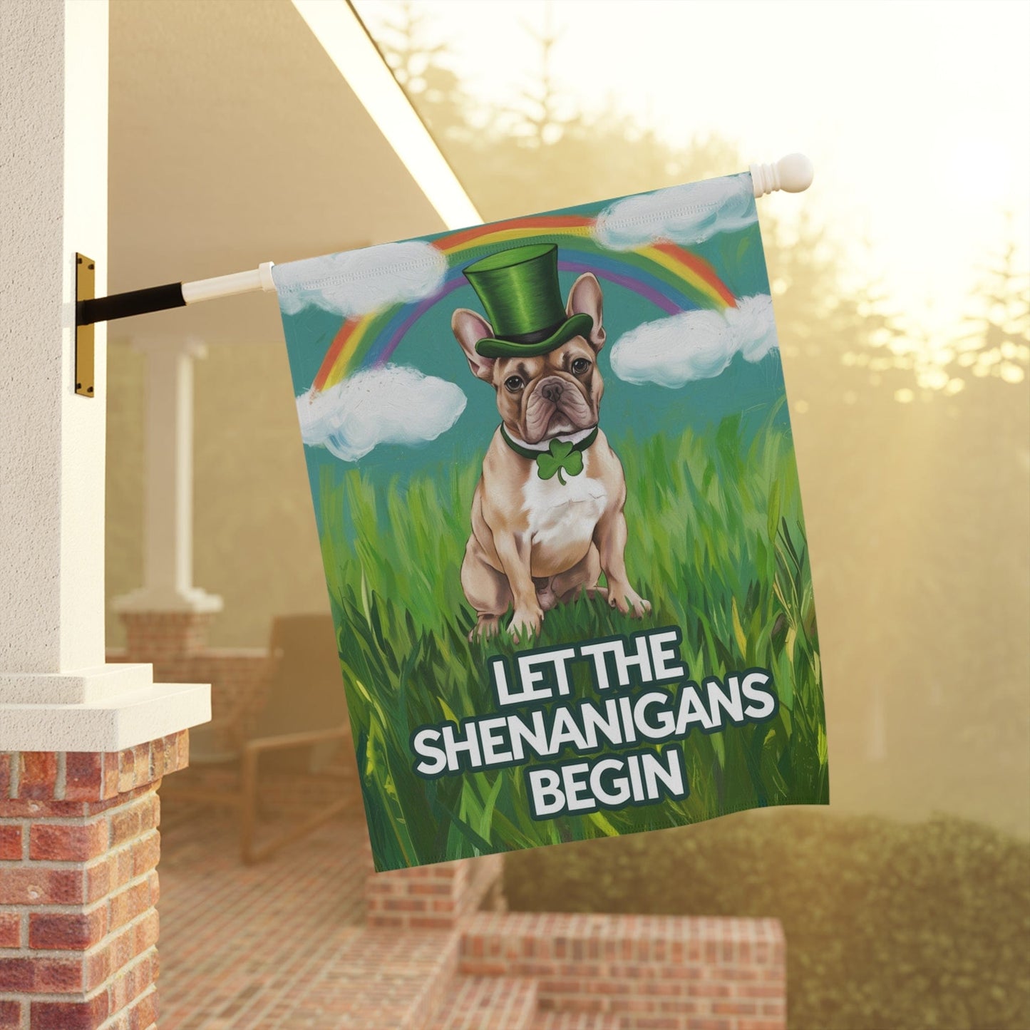 Fawn French Bulldog Saint Patricks Garden Flag
