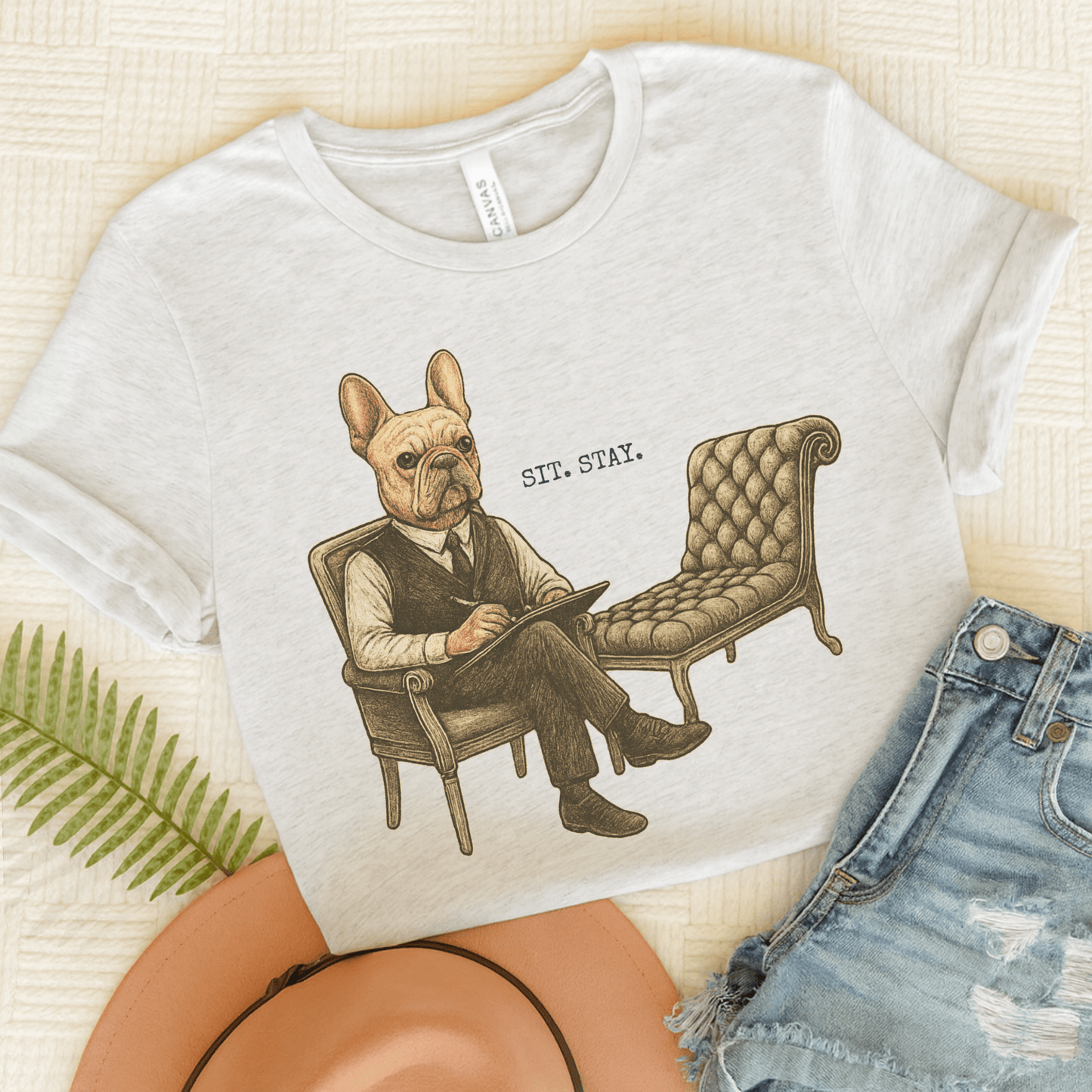 Printify T-Shirt Ash / S Fawn French Bulldog Sit Stay TShirt