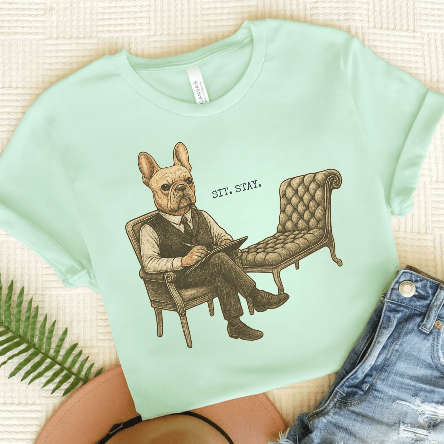 Printify T-Shirt Heather Mint / S Fawn French Bulldog Sit Stay TShirt